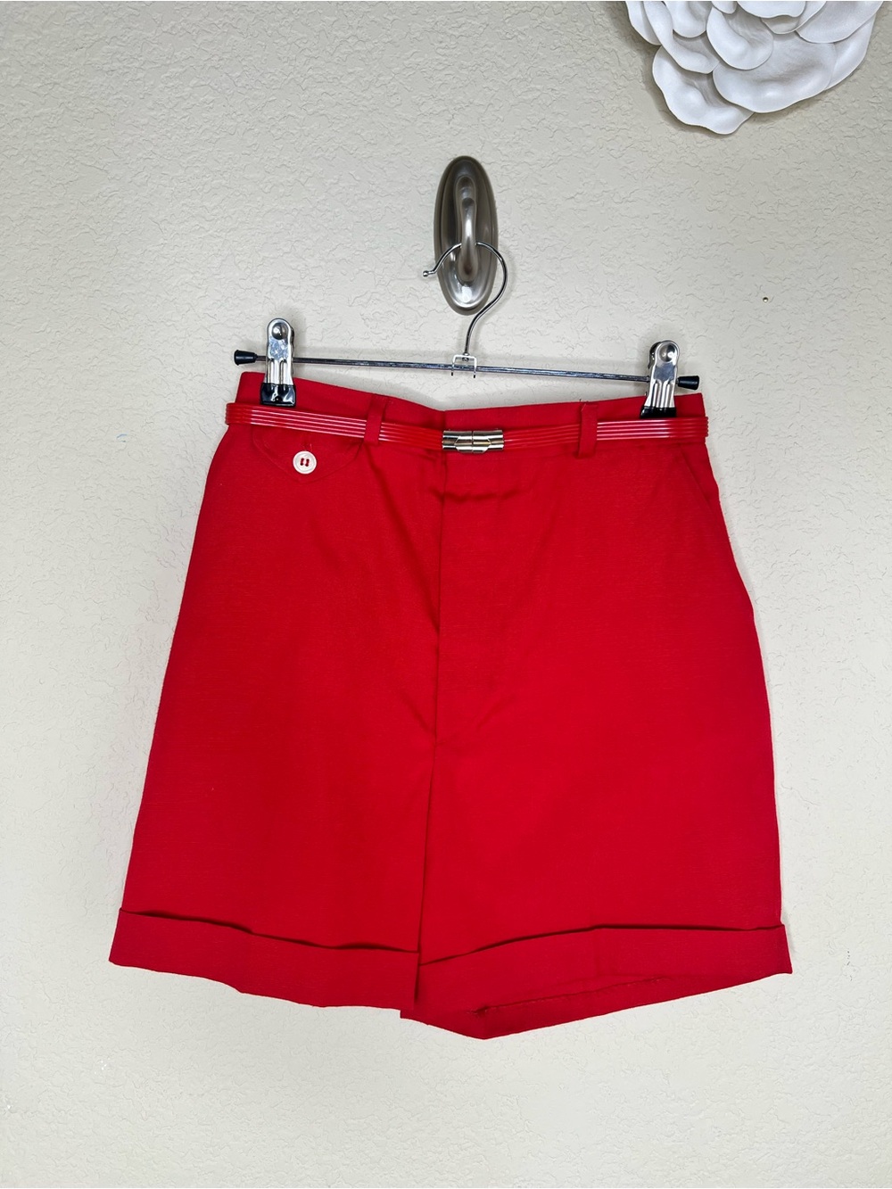 NTM: Vintage Lady Thomson Cherry Red High Waist Tailored Belted Shorts XS